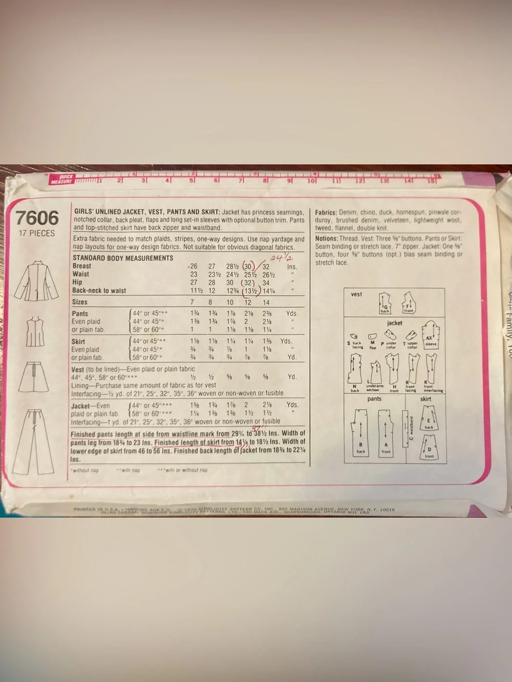 Vintage 70’s Simplicity Skirt Suit and Separates Sewing Pattern for Girls